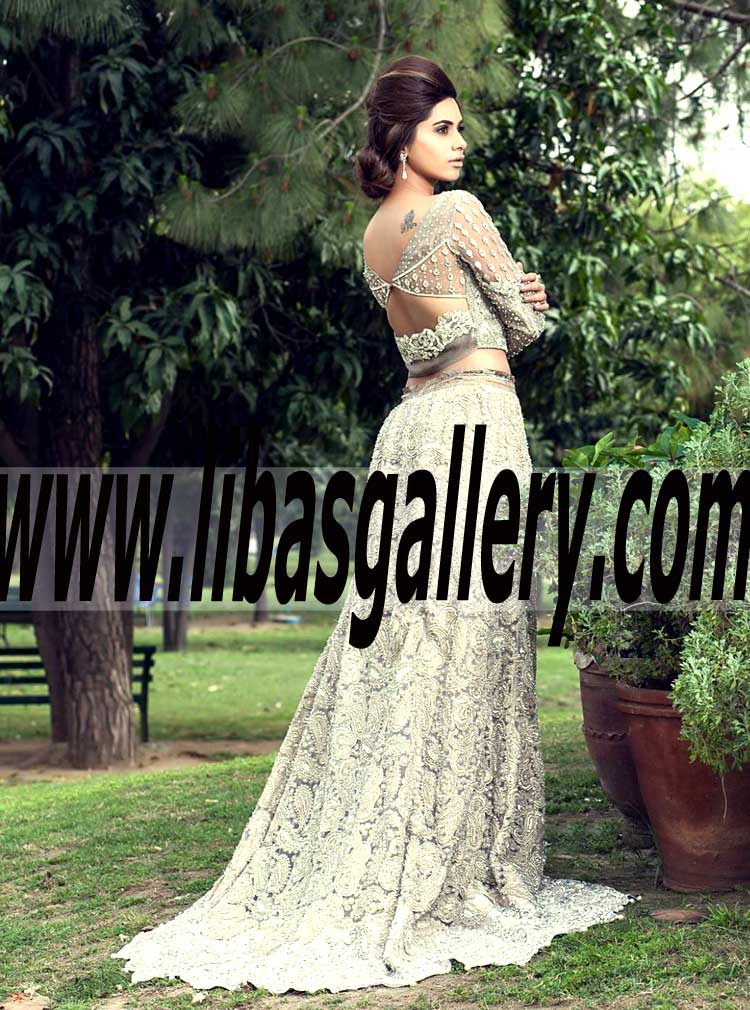 Prepossessing Bridal Lehenga Choli in Silver Color for Wedding and Special Events