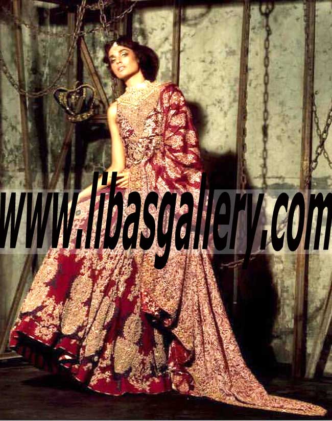 Magnificent Designer Wedding Lehenga in Falu Red color with Heavy Embellishments