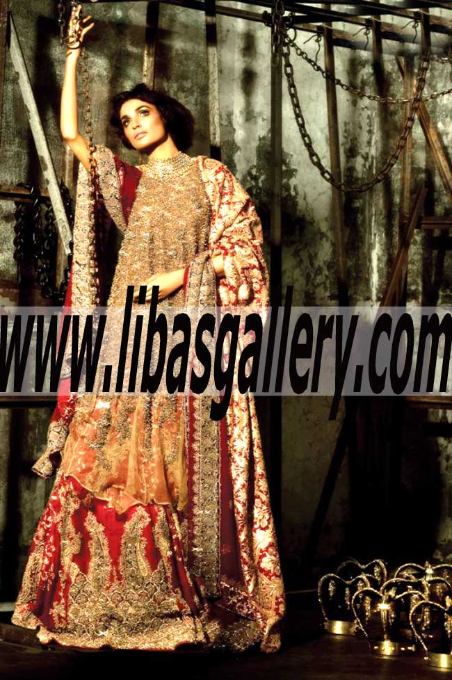 Luxurious Heavy Embellished Bridal Sharara in Red Color for Wedding and Major Events