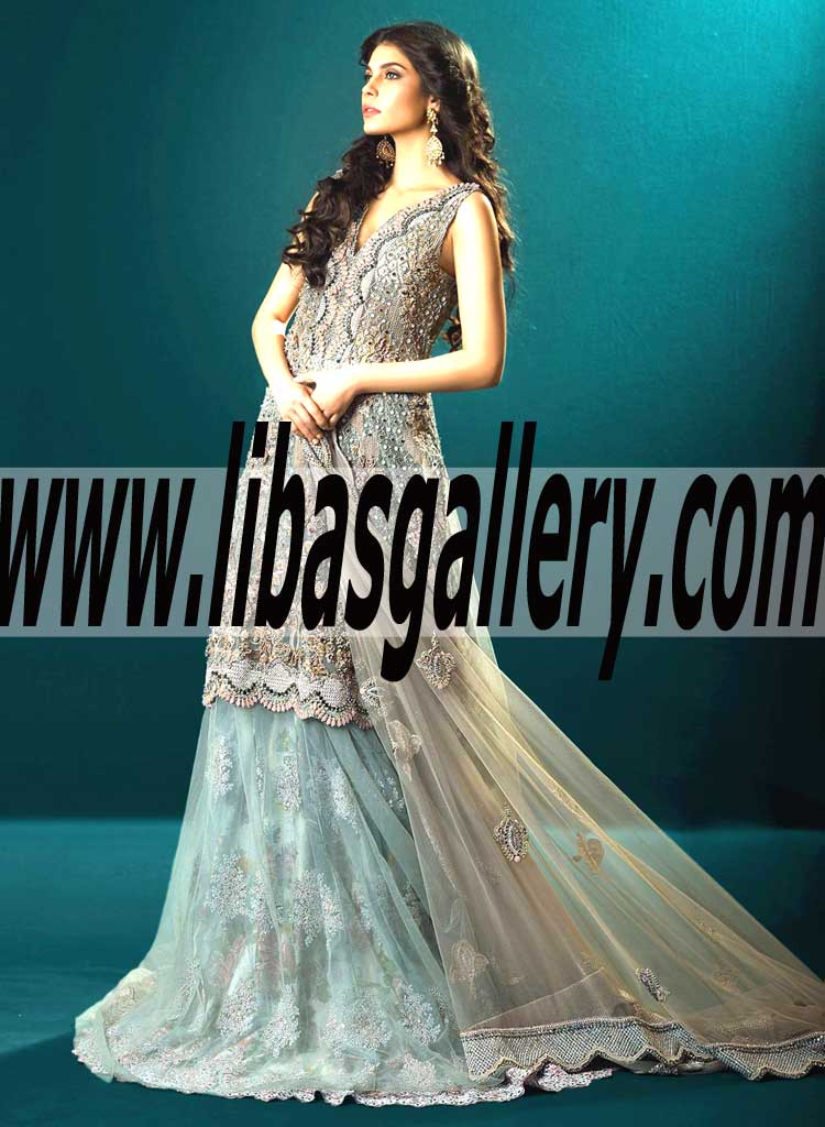 Aristocratic Wedding Lehenga Dress in Pale Silver for Modern Bride