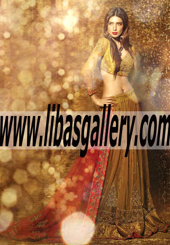 Impeccable Old Gold color Wedding Lehenga Dress for Special and Wedding Events