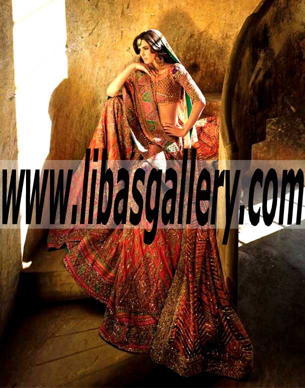 Spectacular vibrant color Designer Bridal Lehenga Choli Dress for Beautiful Brides