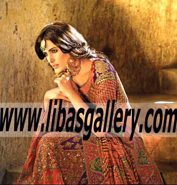 Spectacular vibrant color Designer Bridal Lehenga Choli Dress for Beautiful Brides