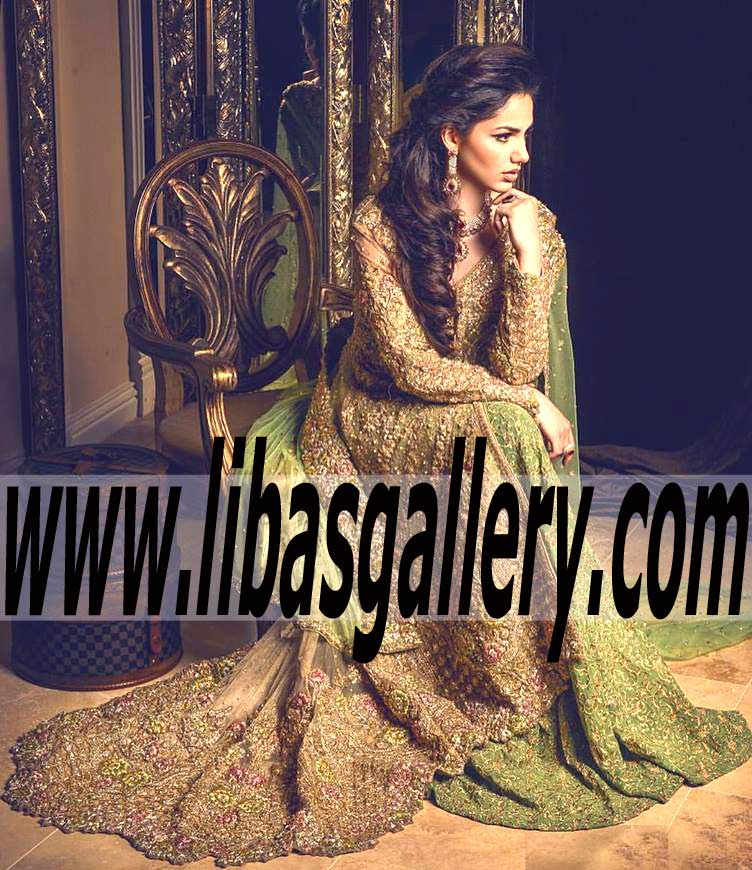 Enchanting Designer Bridal Gown with Two Legged Bridal Sharara for Valima and Reception