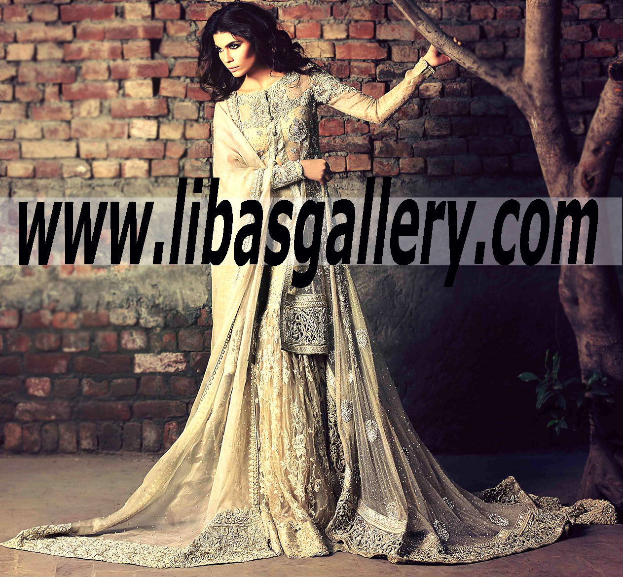Bridal Wear 2015 EMBROIDERED WEDDING FLARED GOWN WITH LEHENGA 