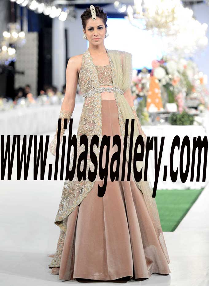 Impressive Designer Bridal Lehenga Dress with elegant embroidery and embellished Gown