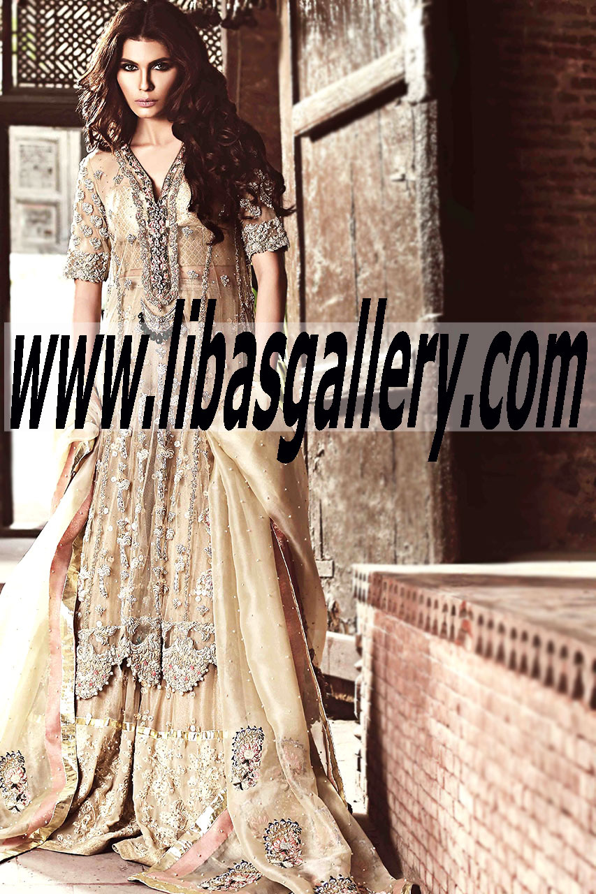 Bridal Wear 2015 EMBELLISHED BRIDAL LONG SHIRT DRESS WITH LEHENGA