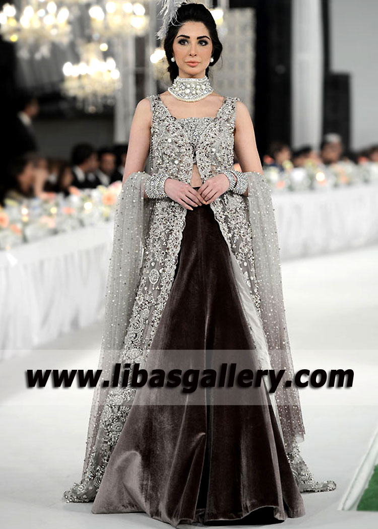 Glamorous Bridal Gown with Velvet Lehenga for Walima and Reception