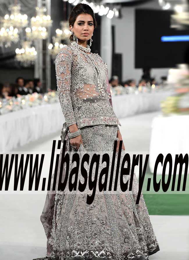 Ravishing Designer Elan Latest Bridal Dresses - PFDC Swarovski Crystal Bridal Week Dresses Lehenga Sharara Gharara bridal formal Accessories - Michigan MI USA 