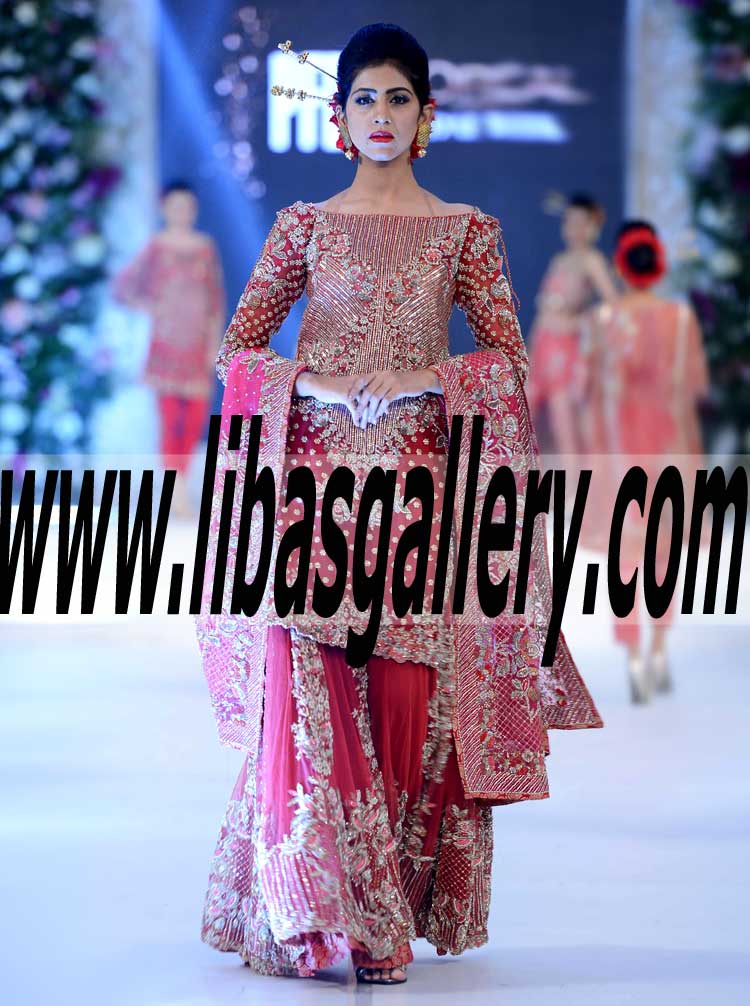 Captivating Pakistani Bridal flared Sharara Dress with Beautiful Embellishments