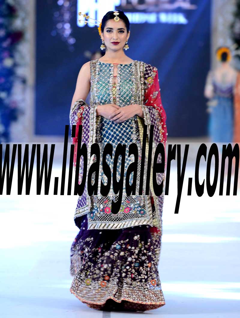 Traditional Asian Bridal Gharara Dress for Wedding and Walima Reception