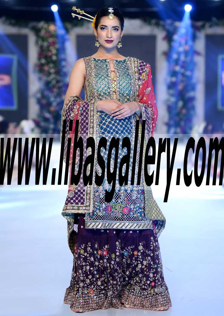 Traditional Asian Bridal Gharara Dress for Wedding and Walima Reception