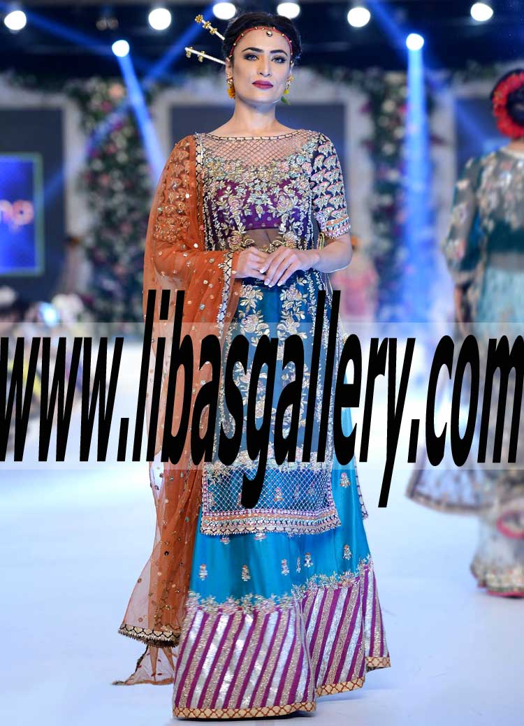Splendid Pakistani Designer two legged flared sharara Dress for Wedding Reception and Formal Events