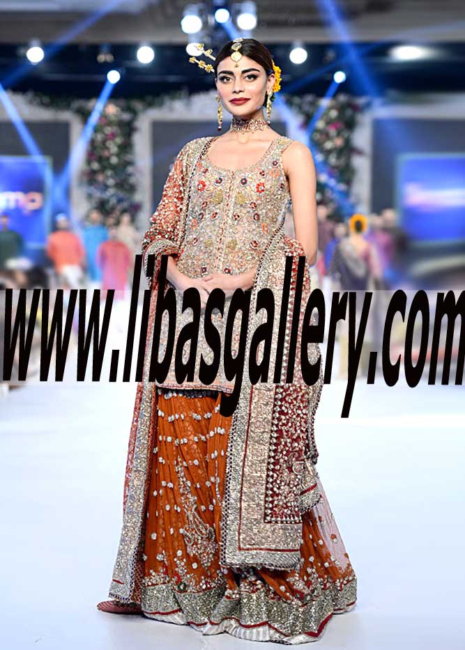 Dazzling Pakistani Bridal Gharara Dress for Wedding and Walima Reception