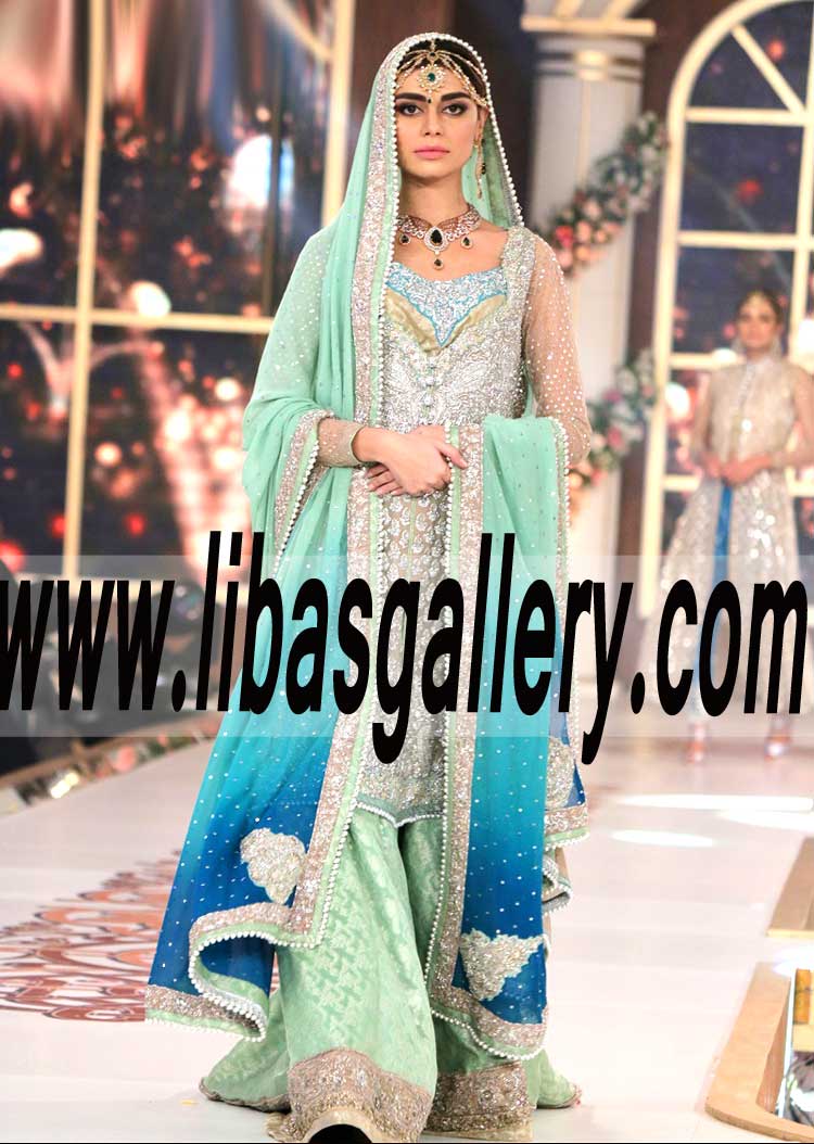 CLASSY Designer FRONT OPEN EMBELLISHED SHIRT Sharara Dress for Wedding and Formal Occasions