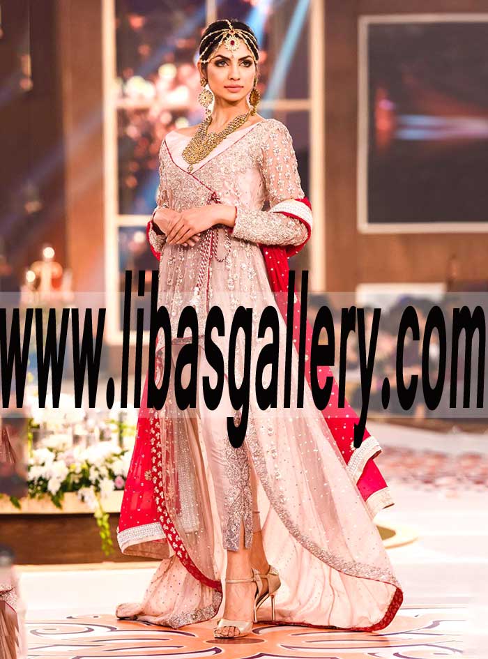 Enchanting SALMON PINK Angrakha Dress for Wedding and Formal Events