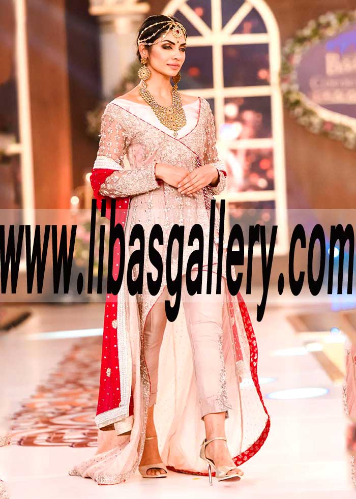 Enchanting SALMON PINK Angrakha Dress for Wedding and Formal Events
