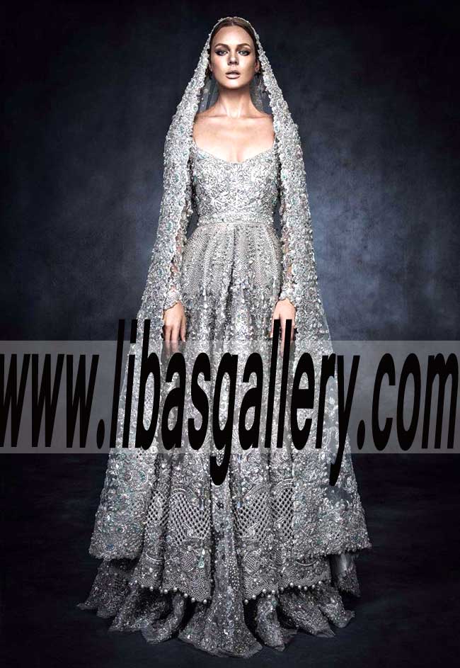 Beauteous High Fashion Wedding Gown with Luxurious Lehenga for Reception and Weddings