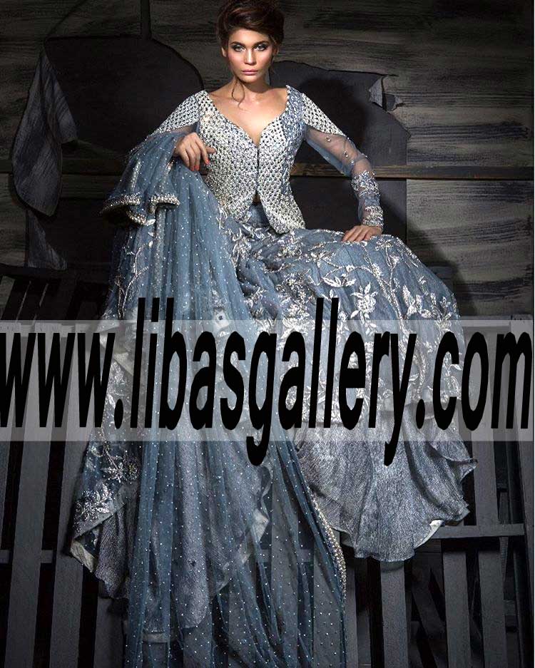 Desirable Wedding Lehenga Dress with gorgeous embellishments for Walima and Reception