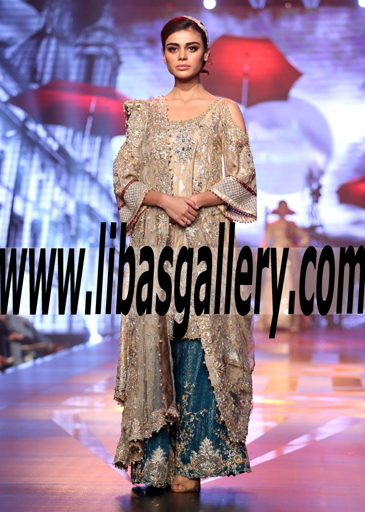 SCINTILLATING PRINCESS BRIDAL DRESS WITH GLINTING EMBELLISHMENTS SHARARA FOR WEDDING AND SPECIAL OCCASIONS