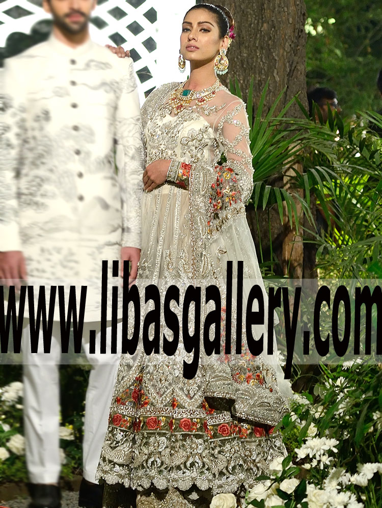 2017 New Heavy Handworks Luxury Pearls Anarkali Wedding Dress for Valima and Reception