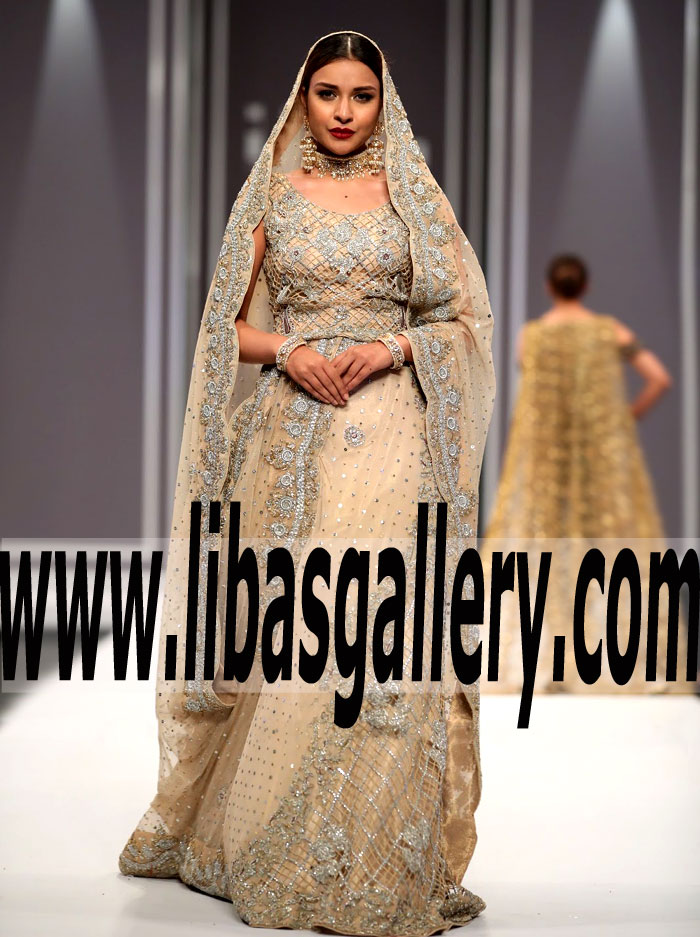 Marvelous Beige Colored Wedding Dress with Lehenga for Valima or Reception