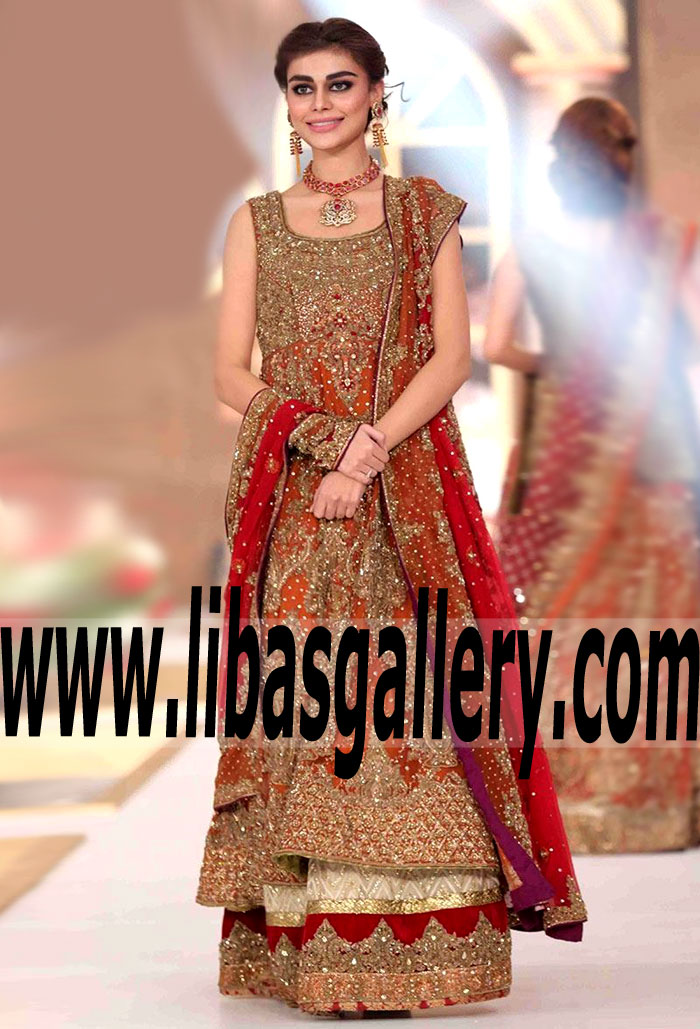 Marvelous Anarkali Style Bridal Dress Creative and Attractive Embellishments for Wedding and Special Occasions