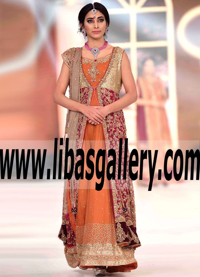 Appealing Pakistani Bridal Gown Dress features Beautiful and Fabulous Embellishments for Engagement and Special Events