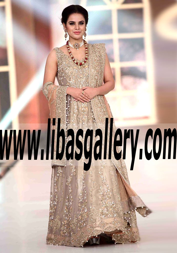 Ostentatious Bridal Wedding GOWN Dress with Chic and Glorious Embellishments for Reception and Special Occasions