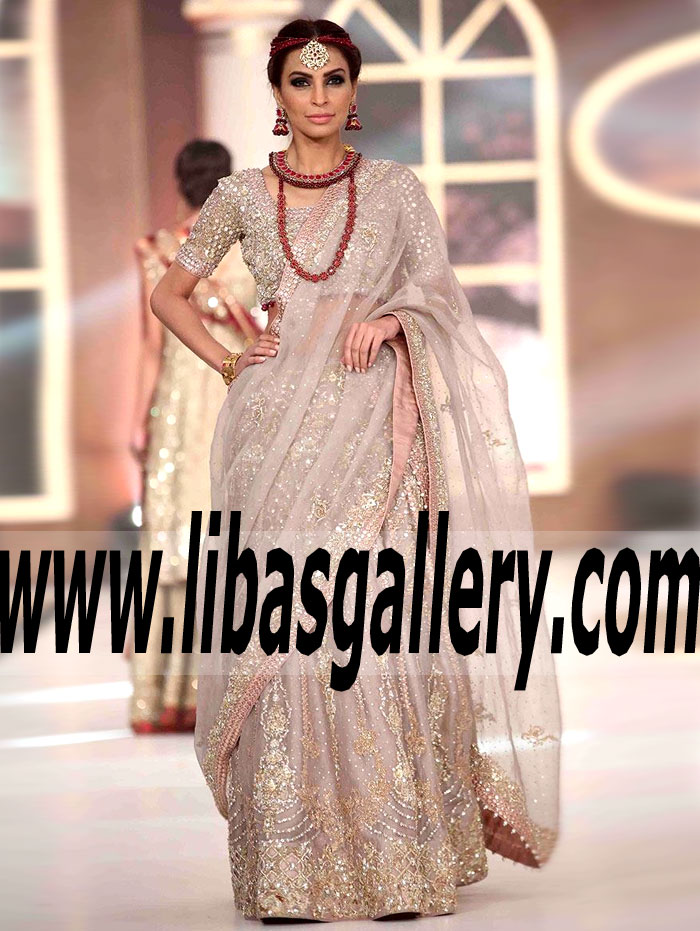 Magnificent Asian Bridal Lehenga Dress with Lovely and Graceful Embellishments for Valima and Reception