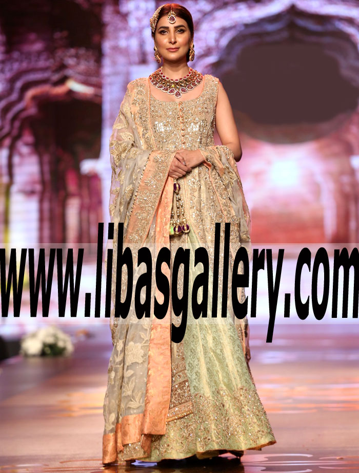 Astonishing Designer Anarkali Bridal Dress with Beautiful and Fabulous Embellishments for Recepiton and Special Occasions