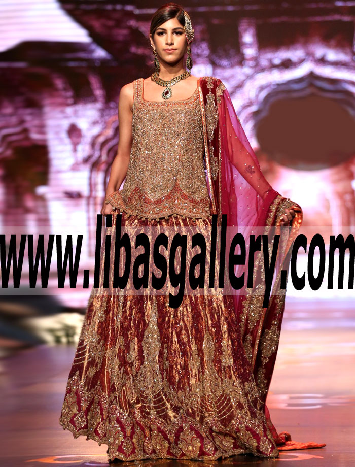 Glowing Designer Bridal Lehenga Dress with Gorgeous and Sensational Embellishments for Wedding Barat or Rukhsati