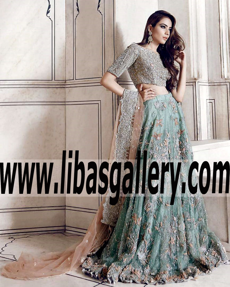 Trendiest Bridal Wear with Gorgeous flared Lehenga for Valima or Reception