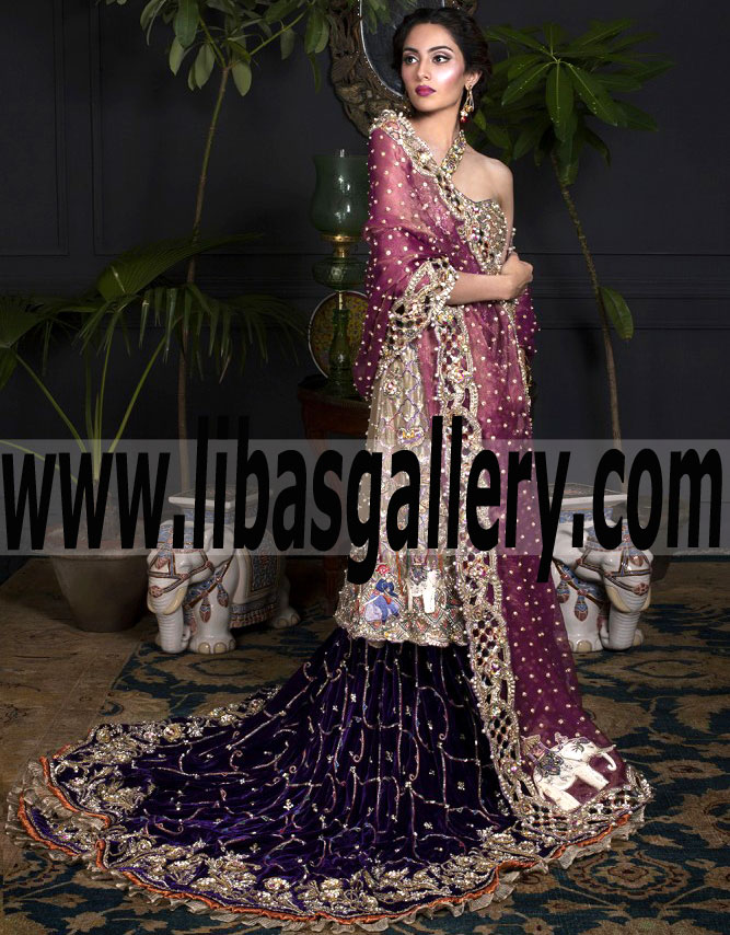 Innovative Bridal Dress with Superb Train Lehenga for Wedding and Special Events
