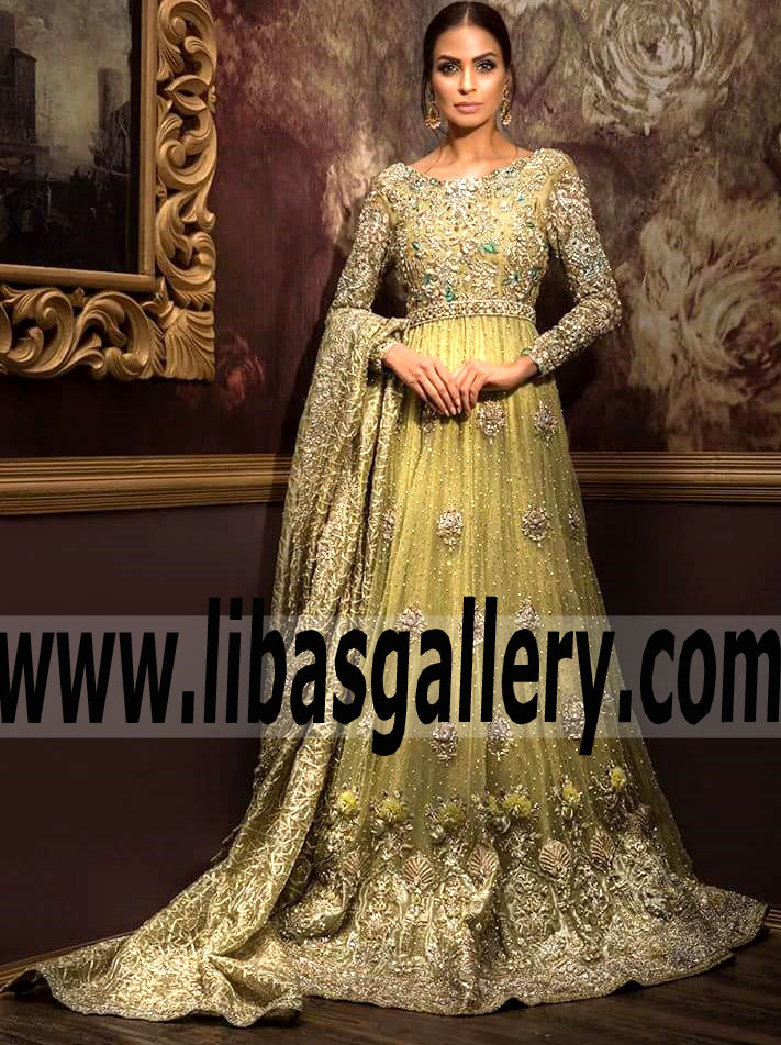 Flattering Anarkali Gown Dress for Wedding Reception and Valima