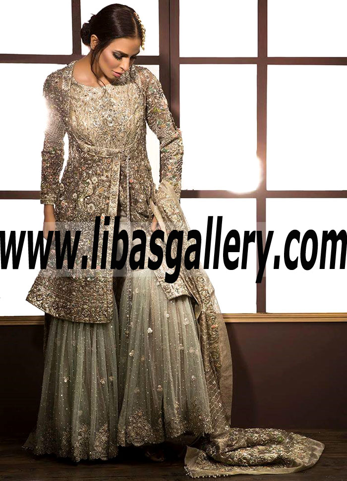 Beautiful Gharara Dress with Exquisite Floral Embellishments for Valima or Wedding Reception