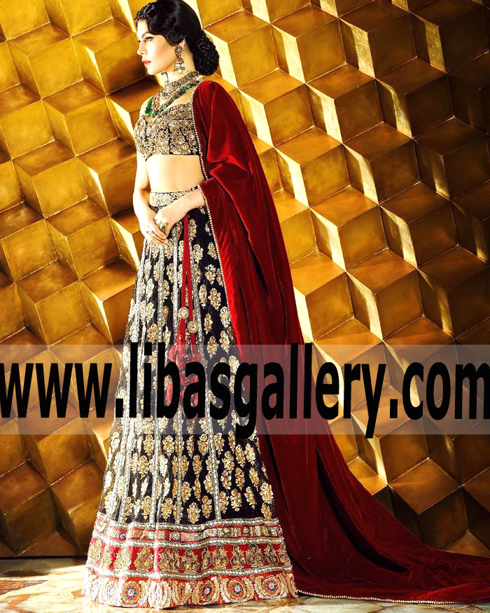 Grand Staircase Entry Designer Bridal Wear with Attractive Embellished Lehenga