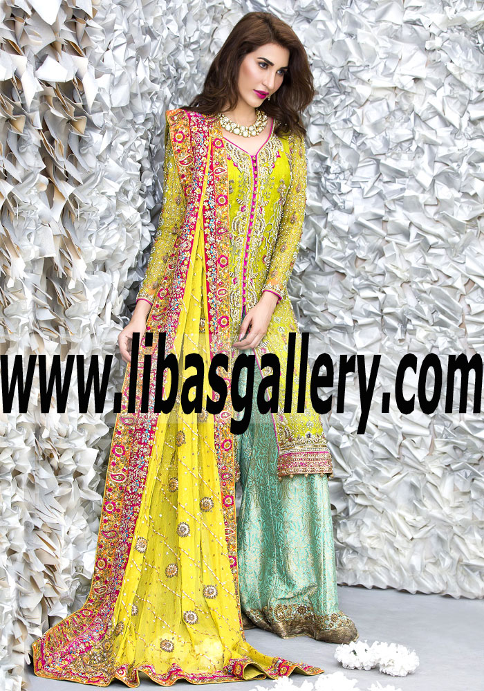 Love Me Completely Citrine Bridal Sharara Dress for Wedding and Special Occasions