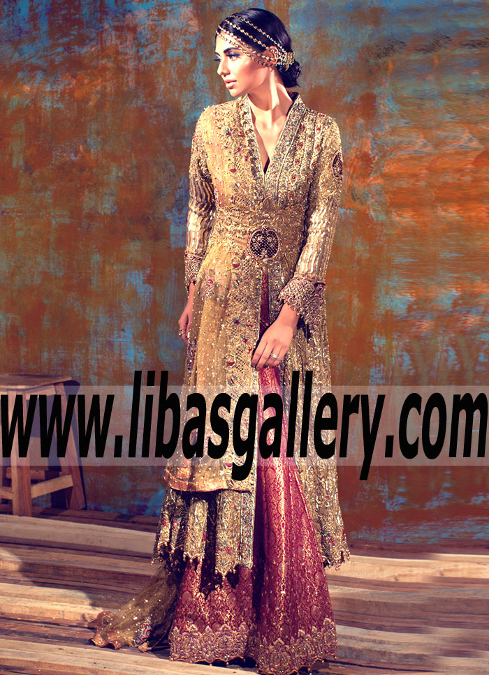 Chic My Interest Sheesh Mahal Bridal Dress with Jamawar Palazzo for Wedding and Special Occasions