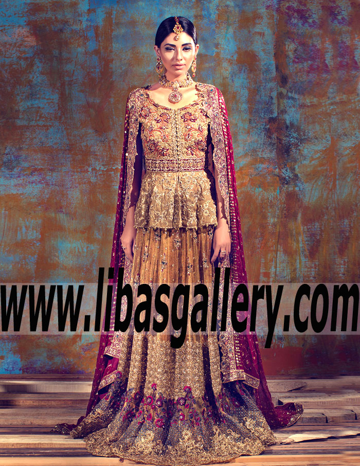 Quite Spectacular Gul-E-Bahar short peplum Wedding Dress for Reception and Rukhasati