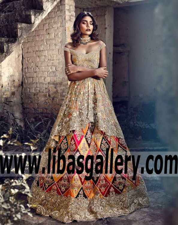 A Bit of Romance Off the Shoulder Bridal Lehenga Dress for Wedding and Special Occasions