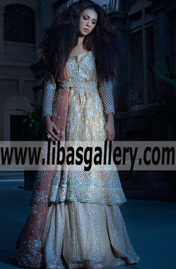 Gorgeous CITRINE SWAROVSKI Bridal Wear Sharara Dress for Reception and Valima