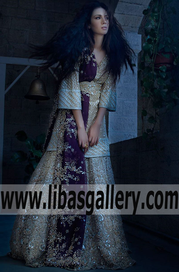 Enchanting NUDE MARZIPAN Bridal Wear with Lehenga and Heavy Dupatta