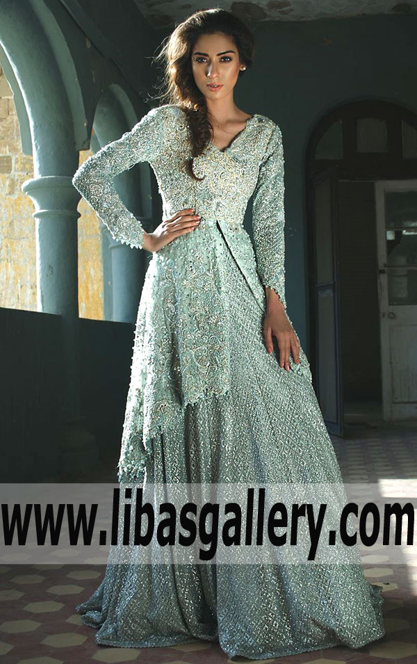 Luxurious Heavy Embellished ARCTIC AZURE Bridal Lehenga Dress