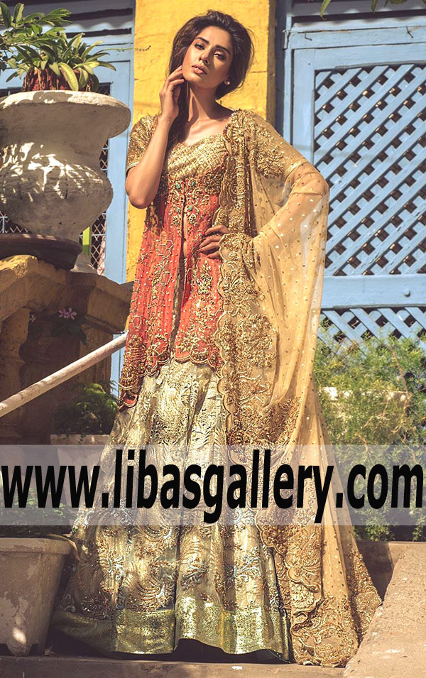 ULTRA MARINE Bridal Anarkali Dress with Flared Lehenga for Walima and Reception