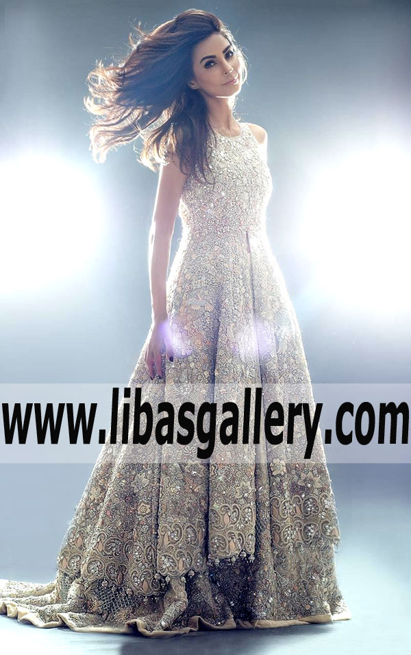 A RAISED ETHEREAL Bridal Anarkali Gown Dress for Valima and Reception Dinner