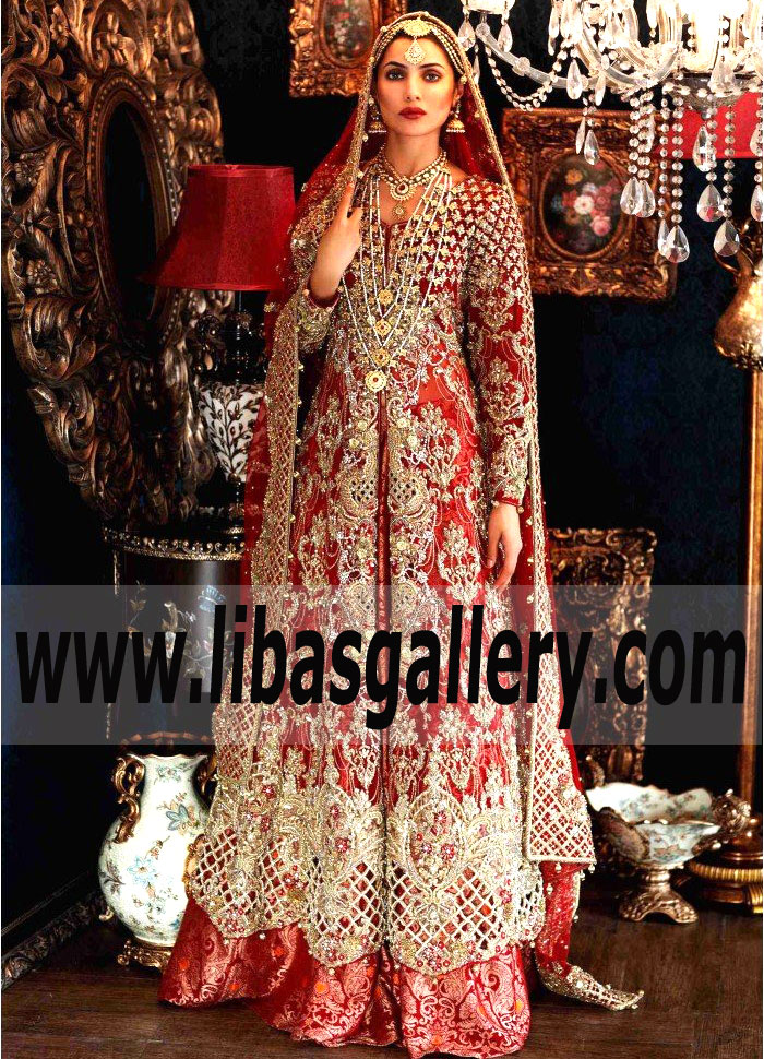 Classic Wedding Gown Dress with Banarasi Jamawar Lehenga