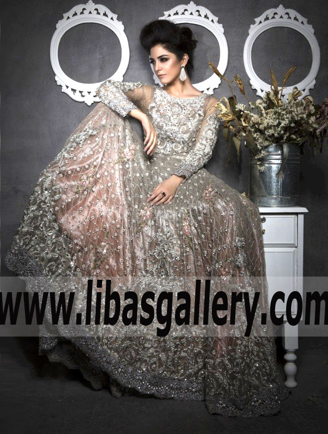 Stylish Asian Wedding Anarkali Dress with Gorgeous Embellishments for Wedding and Special Occasions