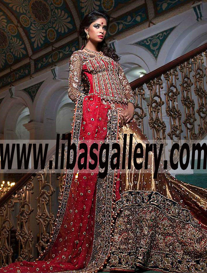 Supremely Stylish Bridal Lehenga Dress features marvelous Embellishments for Wedding and Special Occasions