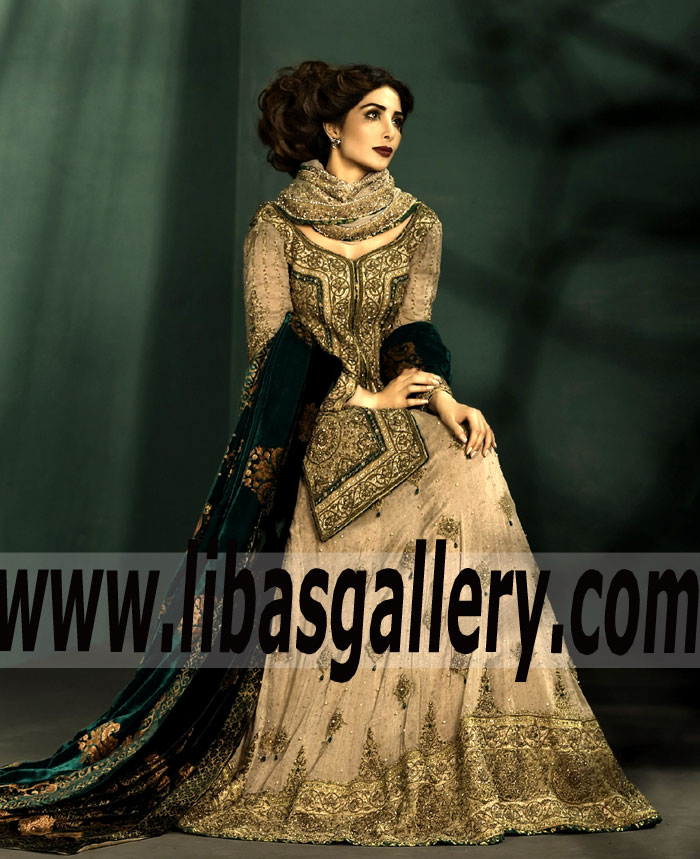 Wondrous Wedding Dress with flared Lehenga for Walima or Reception